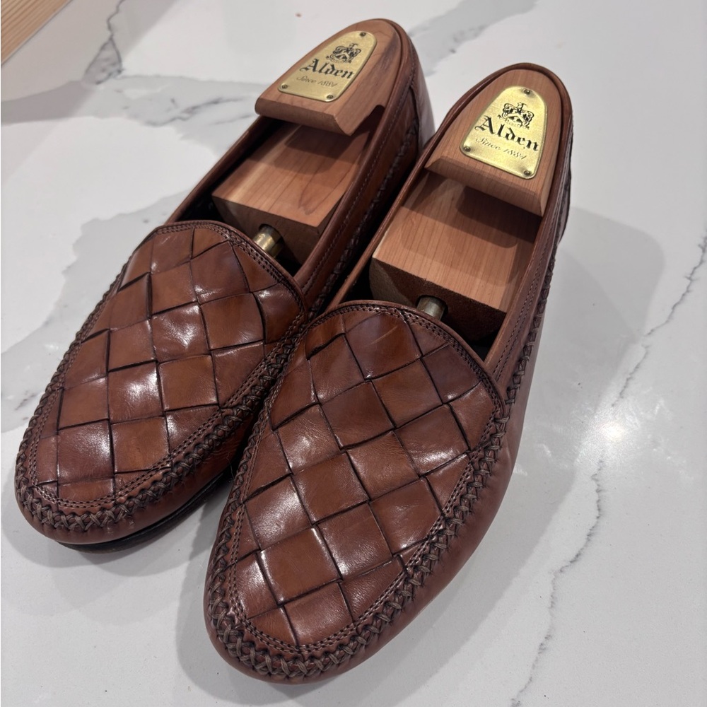 Bragano Men Leather Brown Woven Slip On Loafer 9 M Crafted in Italy